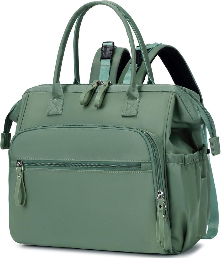 LORADI Large Diaper Bag Tote, 14 Pockets Stylish Baby Bag with Stroller Clips and 3 Insulated Pockets, Baby Shower Essentials (Green)