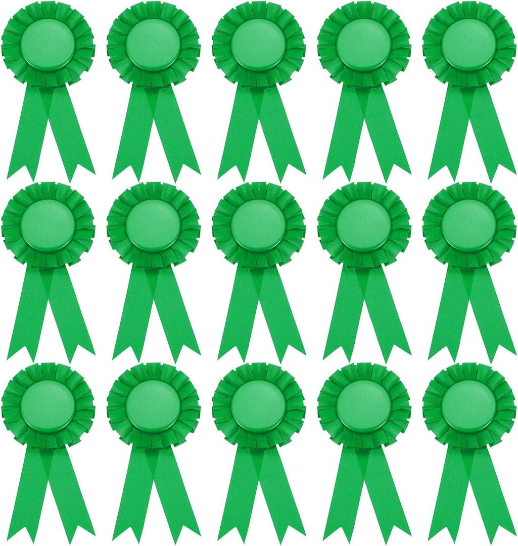 PATIKIL 15Pcs Blank Award Ribbon, 6" x 3" Honorable Participation Badge Ribbons for Competition Sports Event Classroom Prize 1st 2nd 3rd Place Medals, Green