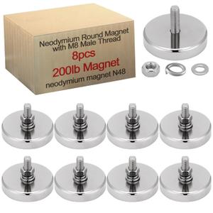 Flutesan 8 Pieces Super Powerful Neodymium Round Magnet with M6 Male Thread Bolts 200lb Heavy Duty Strong Rare Earth Mounting Magnet with Stud for Lighting Camera Brackets License Plate Outdoor Tools (Silver)