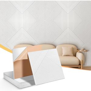 Self-Adhesive Acoustic Panels 6-Pack, Covers 24 Sq Ft - 23.6"x23.6" Sound Proof Wall Panels, White Wood Grain Decor, 25dB Noise Reduction, No Tools DIY for Home Office & Bedroom