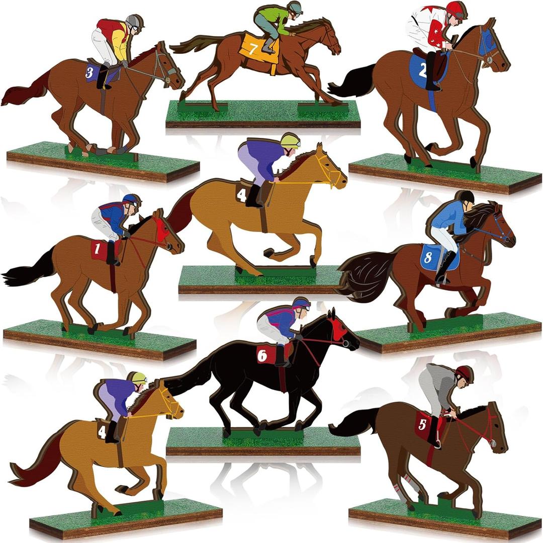 9 Pcs Derby Horse Party Decorations Horse Racing Table Centerpieces Wooden Decoration Single Sided Horse Decorations Tiered Tray Decor for Horse Racing Festival Supplies