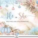 7x5ft Gender Reveal Backdrop He or She What Will Our Little Pumpkin Be Background Pink Blue Pumpkins and Flowers Decorations Banner for Photography