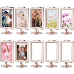 10 Pack Double Sided Standing Picture Frame 4x6 Plastic Photo Frame Bulk White Picture Display Holder Stand for Table Number, Menu, Wedding, Christmas,Thanksgiving,Fall Decor (Champagne Gold)