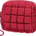 Quilted Makeup Bag Puffy Cosmetic Bag Cute Puffer Travel Toiletry Bag for Women, Small Makeup Pouch for Purse Quilted Cosmetic Pouch for Essentials Toiletries, Gift for Women, Girls (Dark Red)