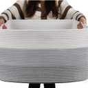 OIAHOMY Large Blanket Basket, 22x17x12 Rectangle Woven Baskets, Nursery Blanket Storage Living Room, Toy Storage With Handle, Large Baskets for Organizing-Gradient Grey