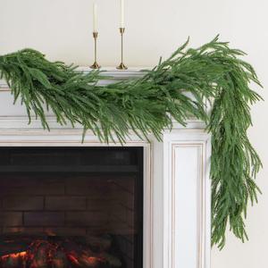 Artificial Norfolk Pine Garland, Realistic Christmas Greenery Garland for Mantle, Staircase, Banister, Fireplace, Wall, Door, Table, Indoor & Outdoor Holiday Winter Decortions (9 Ft-2pcs)