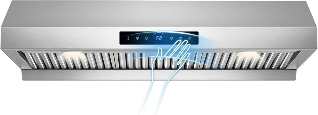 36 inch Under Cabinet Range Hood 1200 CFM with 4-Speed Gesture Sensing & Touch Control, Stainless Steel Kitchen Stove Vent Hoods with 2 LED Lights, Time Setting, Dishwasher-Safe Baffle Filters