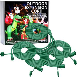 50Ft 4 Outlets Green Outdoor Extension Cords for Halloween Christmas Inflatables Blow Ups Yard Waterproof Outside with Multiple Outlets Extension Cord Power Splitter for Christmas Lights Decorations