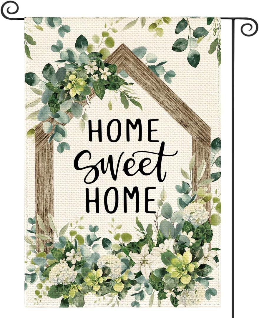 8 x AVOIN colorlife Home Sweet Home Spring Floral Garden Flag 12x18 Inch Double Sided Outside, Eucalyptus Flowers Seasonal Welcome Yard Outdoor Flag