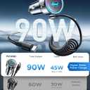 USB C 90W Car Charger for iPhone 17/16 Pro Max, PD & QC3.0 w/5 ft 45W Type Coiled Cable, Fast Car Phone Charger Adapter for iPhone 17Air/15 Pro, Samsung Galaxy S25/S24/S23, Pixel 10/LG/Android, iPad