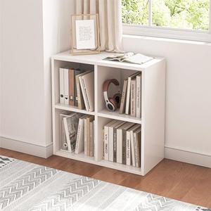 NELYE 4 Cube Organizer Bookcase - Fabric Storage Bins Container, Open Shelf Simple Compartments Bookshelf, White