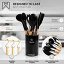 TRANI Kitchen 33- Piece Silicone Cooking Utensil Set with Holder -Compact, Heat Resistant to 446F, Non-Stick & Durable with Natural Wooden Handles, Black Spatula Set - ideal for Upgrade & Replacement