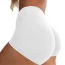 Mizoci Women's Sexy Gym Biker Booty Shorts High Waisted Ruched Workout Shorts (S, White)