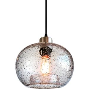 CASAMOTION Pendant Lighting Handblown Glass Drop Ceiling Lights, Modern Rustic Hanging Light Clear Seeded Glass with Black Marble, Brushed Nickel Finish 8.7 Inch Diameter