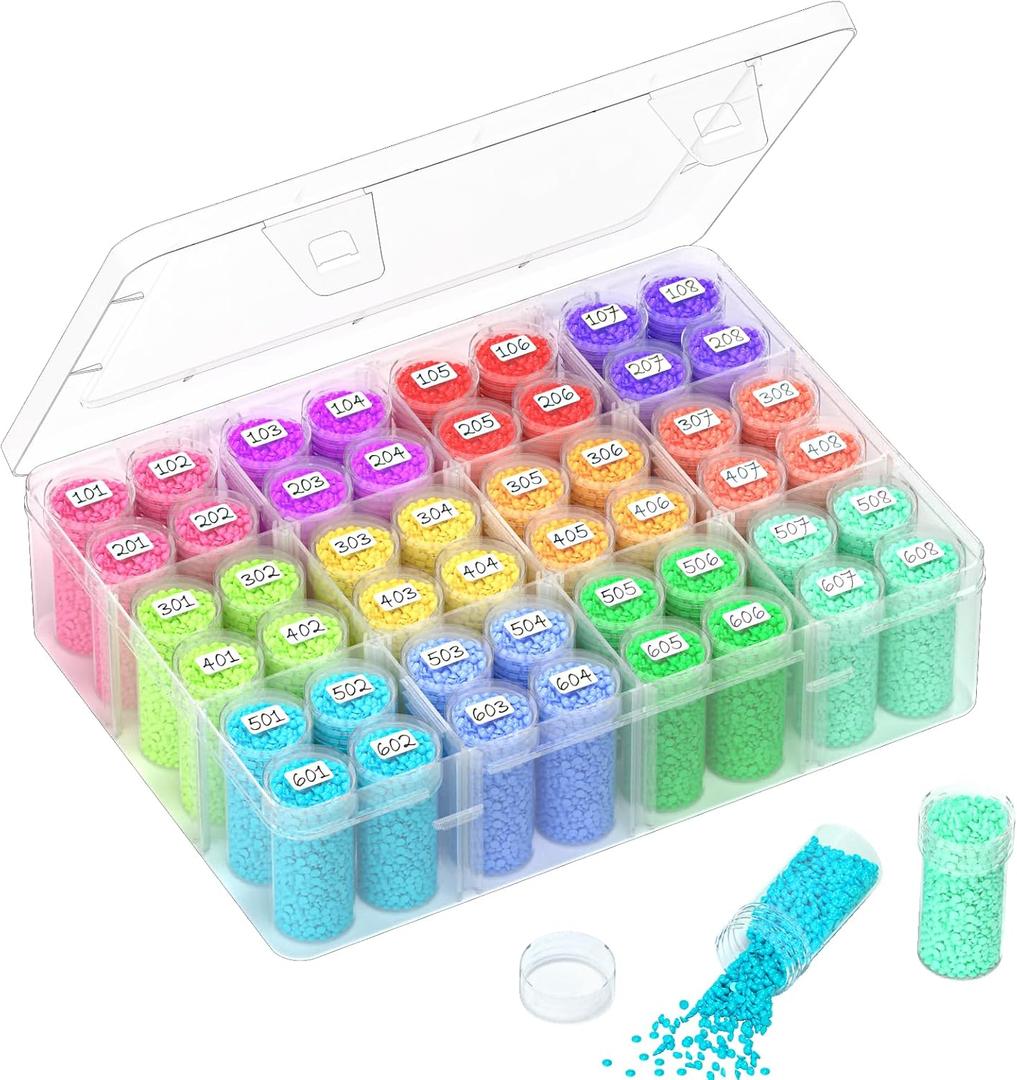 12-Grid Diamond Painting Storage Containers with Removable Dividers, 48 Leak-Proof Bottles, Bead Organizer for DIY Crafts, Rhinestones, Jewelry Making Accessories