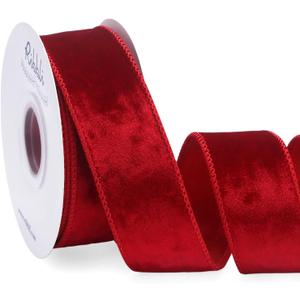 Ribbli Red Velvet Wired Ribbon 1.5 Inch Metallic Red Crushed Velvet Christmas Ribbon for Gift Wrapping Christmas Tree Decoration Crafts Wreaths Supplies-Continuous 10 Yards