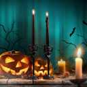 LemonRoad 2 Pcs Halloween Skull Candle Holders Halloween Table Centerpieces Fireplace Decorations Skeleton Gothic Decor Horror Skeleton Skull Candlestick Holders for Home Office Bar Party Supplies