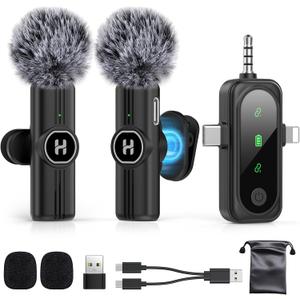 3 in 1 Mini Wireless Lavalier Microphone for All Devices (iOS, Andriod, Camera, PC) - Noise Reduction Lapel Mic for Recording, Clip on Omni Lav Mic for Video Recording, Tiktok, YouTube, Vlog (Black J25 3IN1)