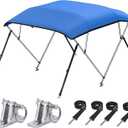 KAKIT 4 Bow Bimini Top for Boats, Marine Grade Canvas Top Heavy Duty Oxford Boat Canopy Adjustable 4 Straps Zippered Storage Boot Metal Base (3 Bow 6'L x 46" H x 91"-96" W,Blue)