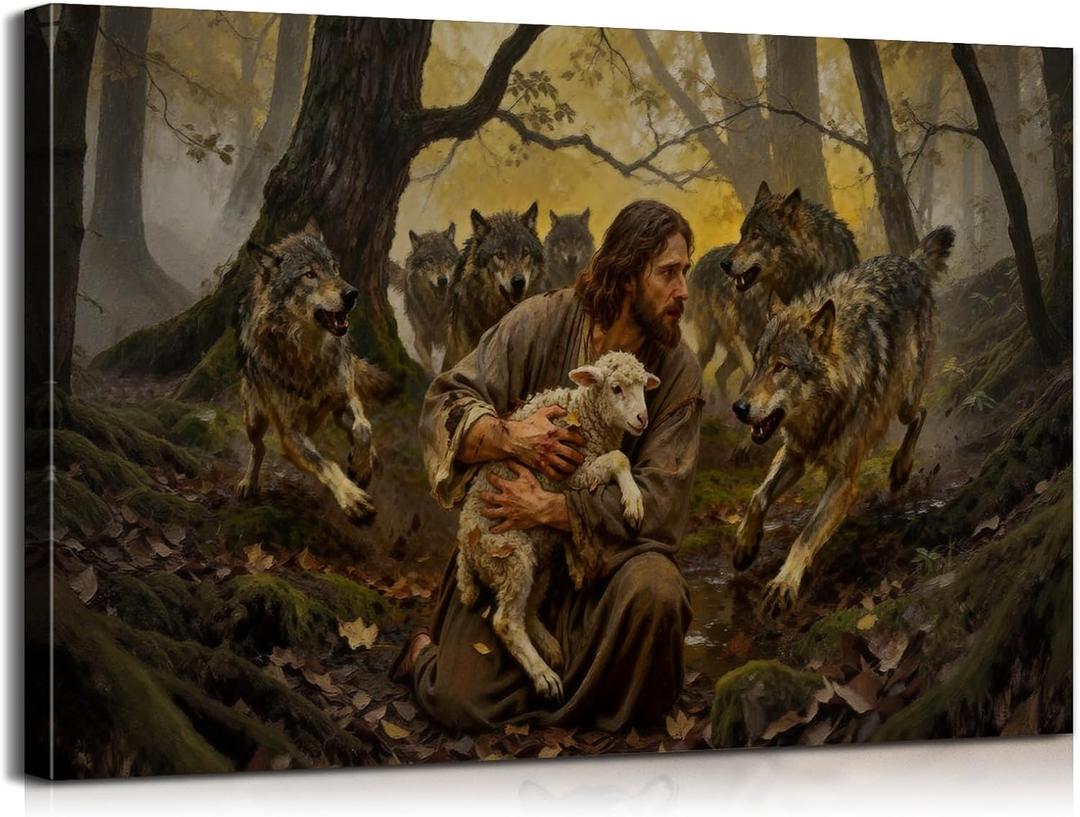 Mistyefly Religious Decor Christian Art The Good Shepherd Wall Decor, 18"L x 12"W