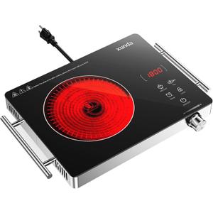 1800W Portable Electric Stove, 110v Electric Burner with Carry Handle Hot Plate, Ceramic Infrared Single Burner Cooktop, Touch & Knob Control Timer, Safety Lock (Black)