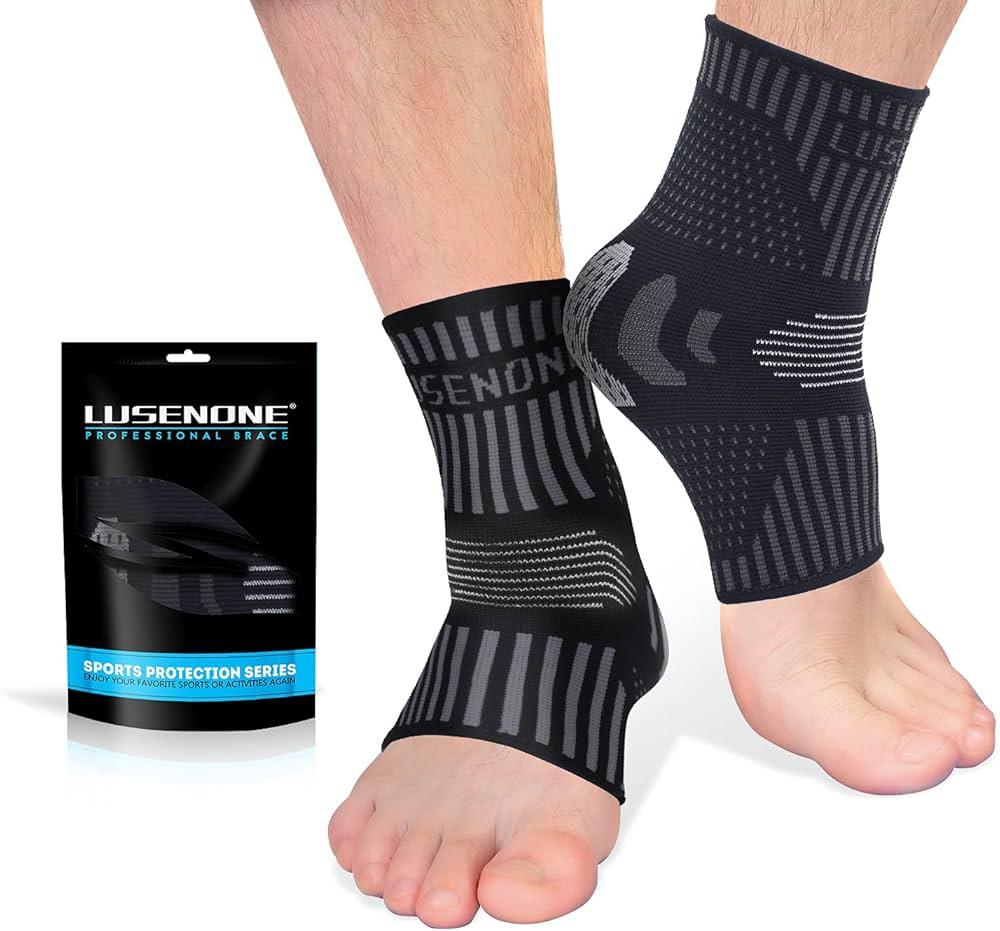 Lusenone Ankle Brace for Women & Men (Pair), Compression Ankle Sleeve- Best Ankle Support Socks for Plantar Fasciitis, Sprained Ankle, Achilles Tendonitis, Foot Pain Relief, Running,Sports, S