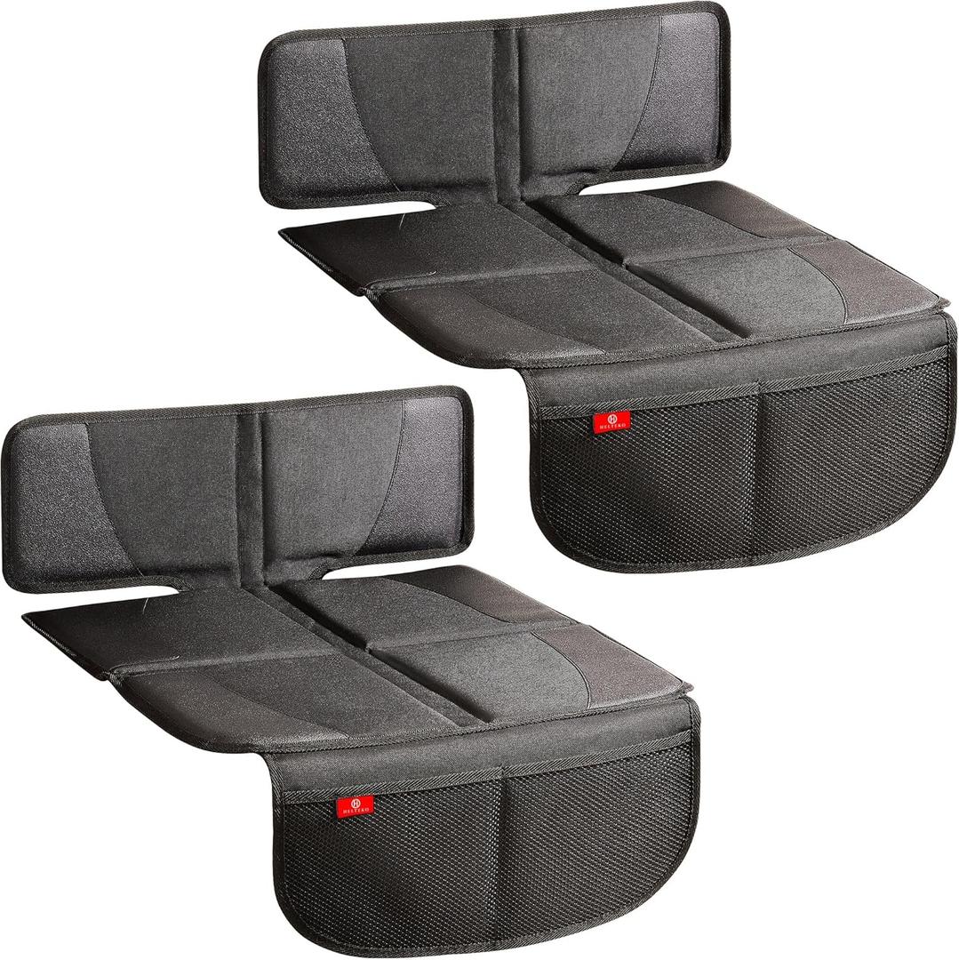 Helteko Carseat Protector with Thickest Padding, 2 Pack Auto Seat Pad from Waterproof & Stain Resistant for Child Baby , Kick Mat Material for Leather and Fabric Seat (Black)