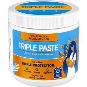 Triple Paste Diaper Rash Cream for Baby - 16 Oz Tub  Zinc Oxide Ointment Treats, Soothes and Prevents Diaper Rash - Pediatrician-Recommended Hypoallergenic Formula for Daily & Overnight Protection
