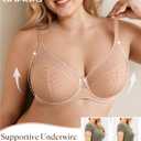 BRABIC Minimizer Bras for Women Full Coverage Plus Size Floral Lace Bra with Underwire Support for Large Bust (Beige) 42C
