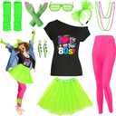 80s Outfit Women Costume Accessories Set T Shirt Shorts Tutu Skirt Neno Party Leg Warmers Headband (Medium)