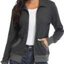 andy & natalie Women's Stand Collar Zip up Long Sleeve Jacket with Pockets Running Sweatshirts Jackets (Medium)