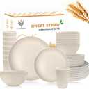 Wheat Straw Dishes Set for 8, Dinnerware Sets 32 piece, Unbreakable Plates, Bowls, Cups Sets for Kitchen Parties Camping RV - Beige