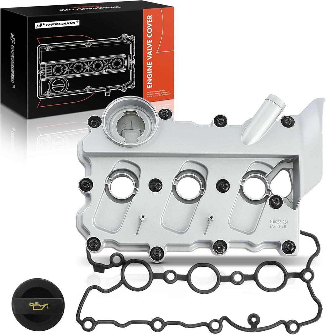 A-Premium Left Engine Valve Cover, with Gasket & Bolts, Compatible with Audi A4 2006-2008, A6 2005-2008, V6 3.2L Gas, Replace # 06E103471G, 06E103471F