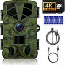 Trail Camera 4K, WiFi Game Camera, 120Wide Angle, Night Vision Cameras, 32GB TF Card, IP66 Waterproof, Deer Scouting or Home Security, 0.2s Trigger Motion Activated for Wildlife (Dark green)