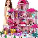 Villa Playset for Girls Ages 3-7, 4-Story 12 Room House with 2 Dolls, Furniture and Accessories, Indoor Playset Girls Toys for Ages 6-8, Pretend Toddler Toy, Birthday Gifts for Kids 4-8