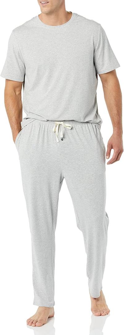 Amazon Essentials Men's Cotton Modal T-Shirt and Full-Length Bottom Pajama Set (Large)