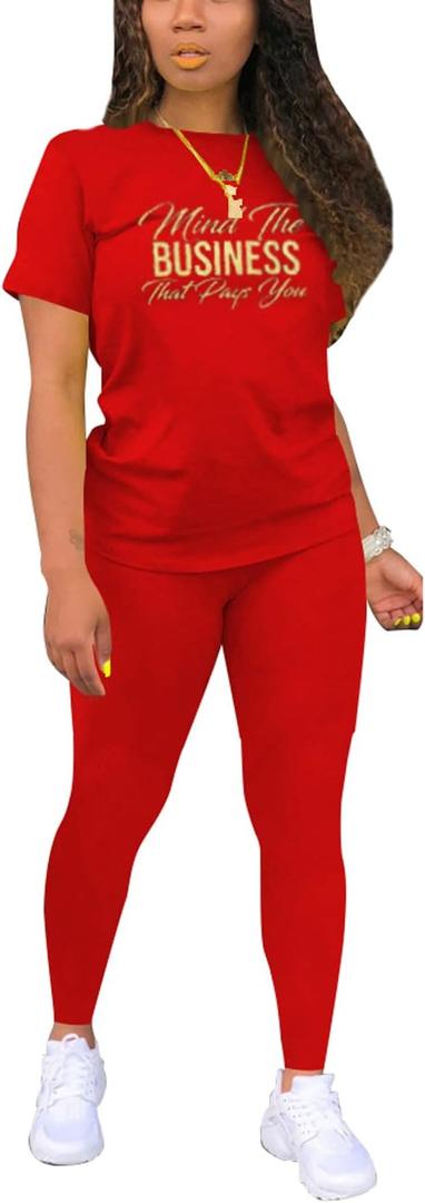 Nimsruc Biker Short Sets Women 2 Piece Outfits Summer Short Sleeve Jogger Tracksuit (Small, 64834 Red)