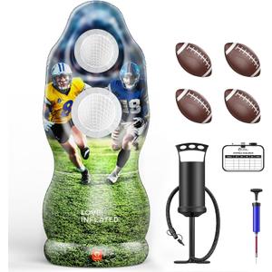 QPAU Life-Size Inflatable Football Target with Dual-Hole & Water-Filled Base - Includes 4 Balls, 2 Pumps & Dry Erase Scoreboard - Heavy Duty Outdoor Backyard Sports Toss Games for Kids, Teens & Adults