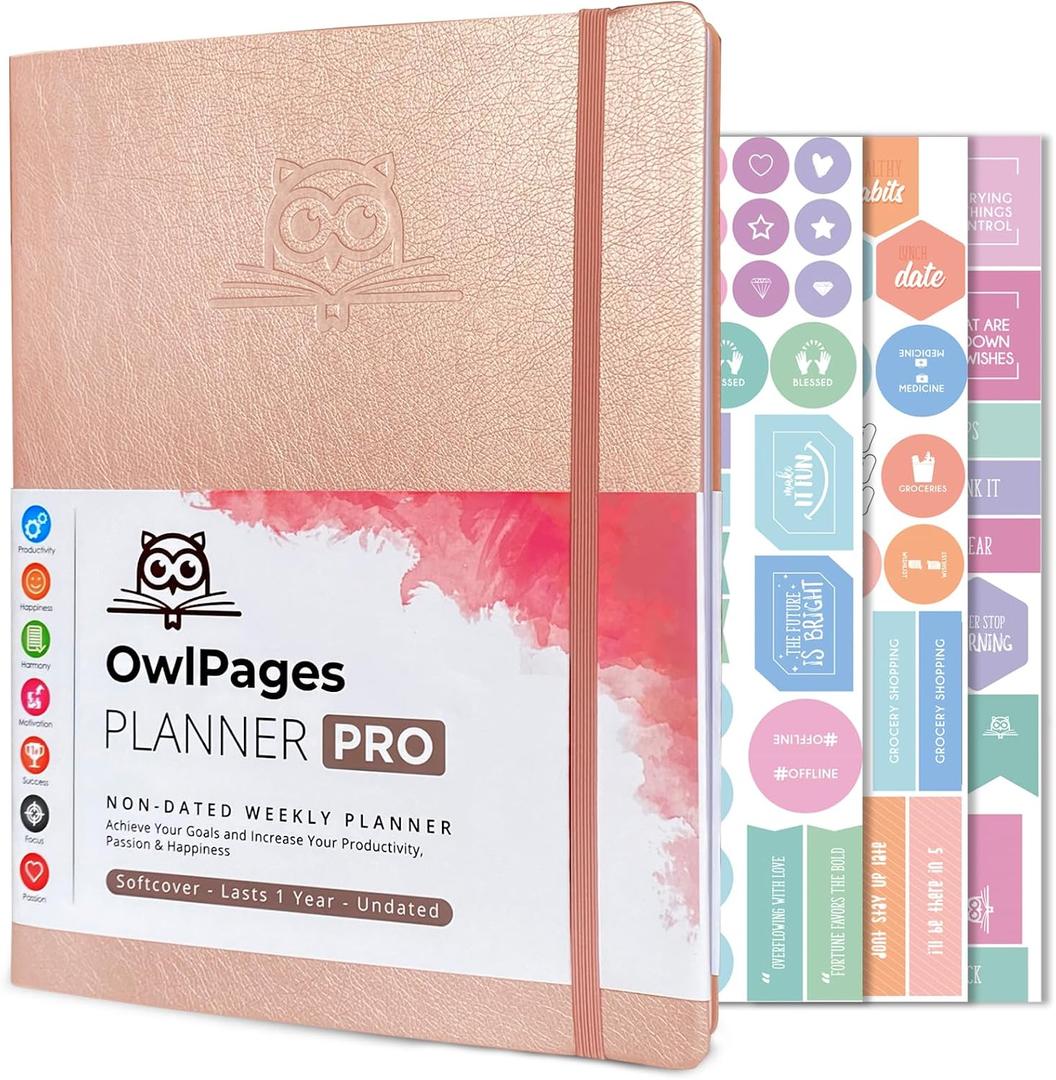 Planner PRO, Daily Planner, Weekly and Monthly Planner, Undated Life Planner Organizer, To-do Lists, Goal Setting Journal, A4 Size, Softcover (Rose)