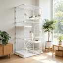 Cat Cage for Indoor Cats, DlY Catio & Cat Playpen with Escape-Proof Spacing, Sturdy Metal Cat Crate Kennel for Kittens, Ferrets & Small Animals (White, 3-Tier 52.5")