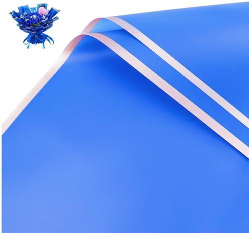 Pack of 2 XIYUAN 20 Counts Gold Edge Fresh Flowers Wrapping Paper,DIY Crafts，Gift Packaging or Gift Box Packaging,Waterproof Flower Wrapping paper 22.8X22.8 inches Florist Bouquet Supplies,Gold Edge (Blue)