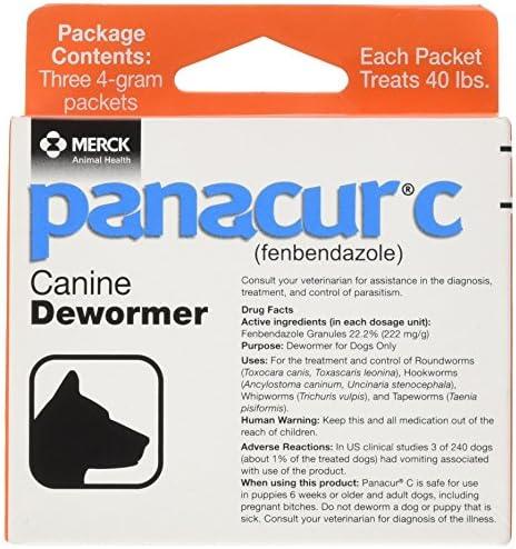 Panacur C Canine Dewormer (Fenbendazole), 4 Gram, 3 Count (Pack of 1), Red, Exp Date: 2027/06