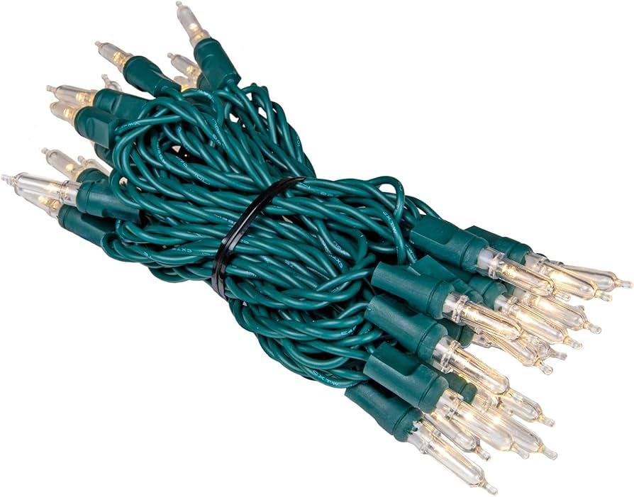 Lights Vintage Style T5 Warm White LED Christmas Lights, 11.5 Feet Green Wire String of 35 Mini Bulbs, UL Listed Indoor/Outdoor Tree Lighting