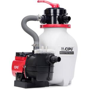 CIPU 12inch Sand Filter Pump System for Above Ground Pools, 1/3 HP Pool Pump with Timer and Filter Basket, 4-Way Multi-Port Valve for Seasonal Pool Filtration