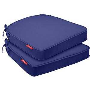 Pcinfuns Outdoor Chair Cushions Set of 2,Thick 17" x 16" x 3" Cushion for Patio Furniture,Round Corner Patio Chair Pads with Ties, Memory Foam Outdoor Seat Cushions,Deep Blue