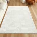 SHACOS Soft Cozy Fluffy Arch Pattern High Low Pile Area Rugs 3'x5' Non Slip Washable Scandinavian Minimalist Rug Modern Geometric Arc Carpet for Living Room Bedroom Dining Room, Cream White
