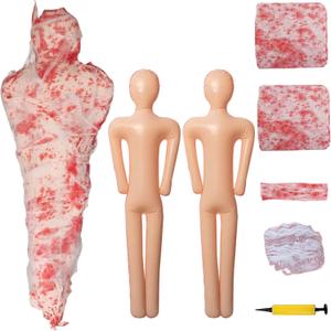 2 Sets Halloween Hanging Cocoon Corpse, 64'' Bloody Inflatable Cocoon Outdoor Decoration Set with Bandage, Scary Dead Body Prop Decor for Outdoor Halloween Party House Yard (Red)