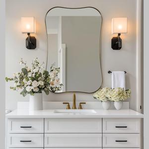 ANDY STAR Brushed Gold Bathroom Mirror 24x36'', Brass Scalloped Mirrors Irregular Asymetrical Mirror Butterfly-Shaped in 1'' Anti-Rust Stainless Steel Metal Frame Wall Mounted for Bathroom Vanity