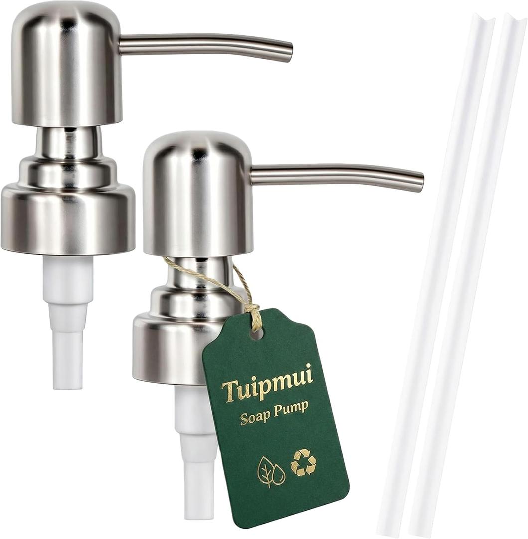 Soap Dispenser Pump Replacement, Kitchen and Bathroom Soap Pump Replacement, Reusable 304 Stainless Steel Hand Soap Pump, Shampoo and hand soap pump, Standard Diameter 28/400 Neck Size (2 PCS) (Silver)