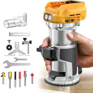 Cordless Compact Router Compatible with DeWalt 20V Battery (Bare Tool), 6 Variable Speeds Router Tool for Woodworking, 800W Fixed Base Wood Router